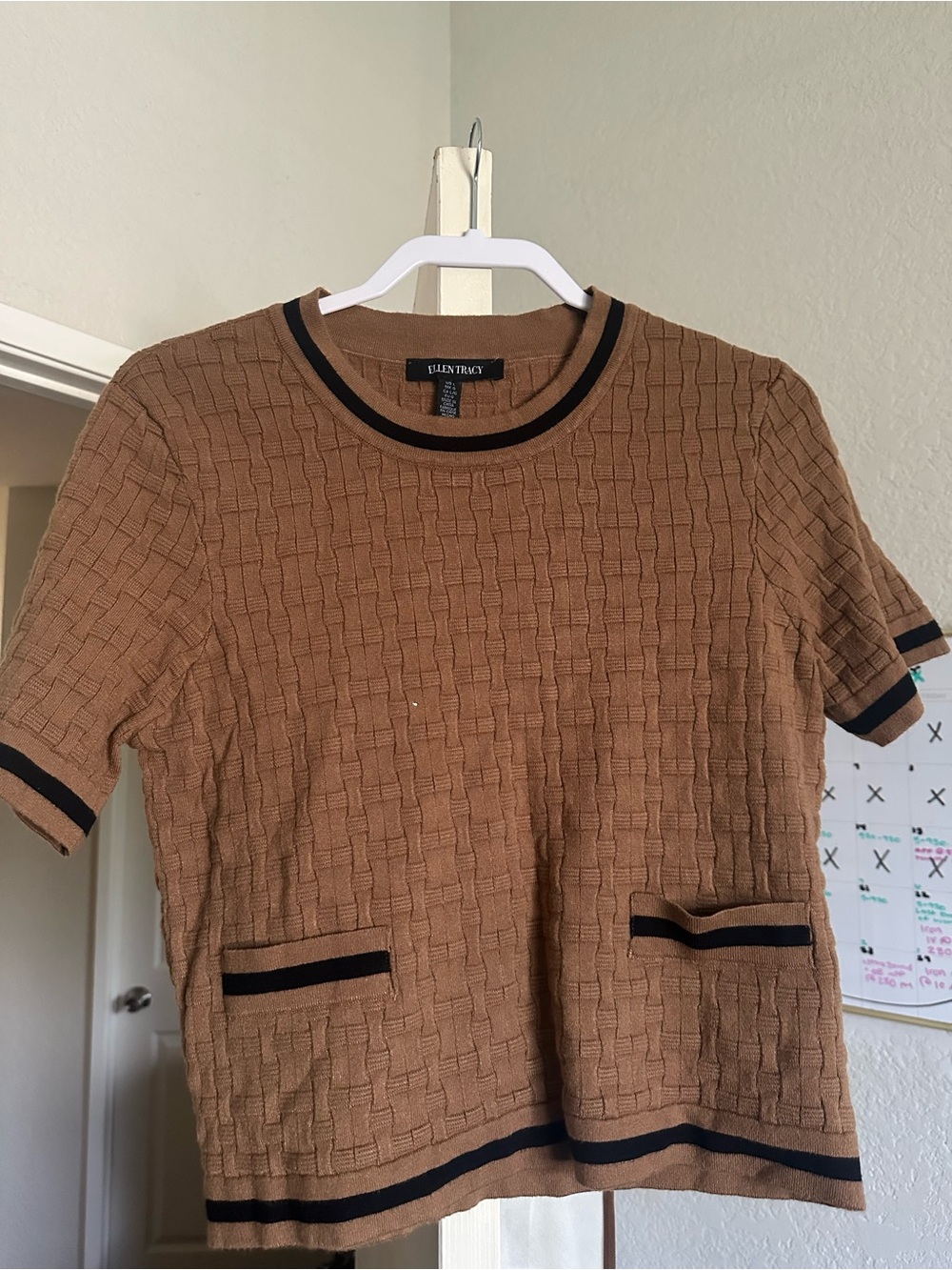 Ellen Tracy Brown Short-Sleeve Knit Polo with Contrast Trim